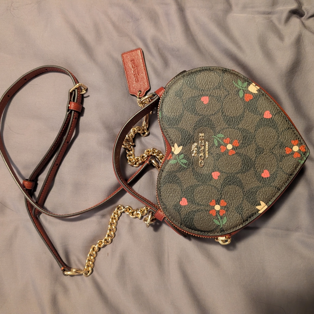 Coach Heart-Shaped Crossbody Bag - Green and Gold